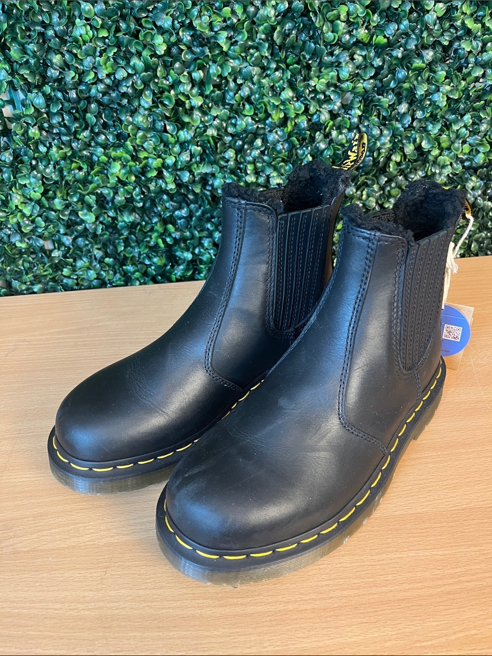 Dr. Martens Black Leather Chelsea Booties with Yellow Stitching